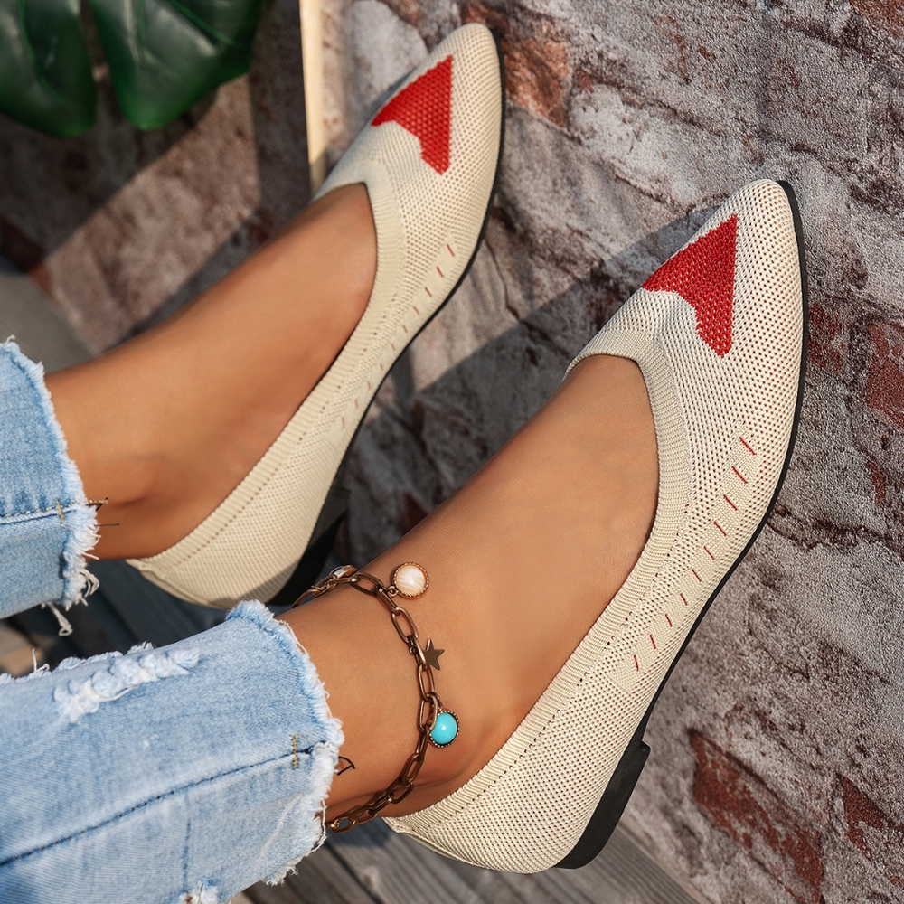 Pointed Toe Mesh Knit Contrasting Print Ballet Flat Casual Loafer Slip-on Shoes
